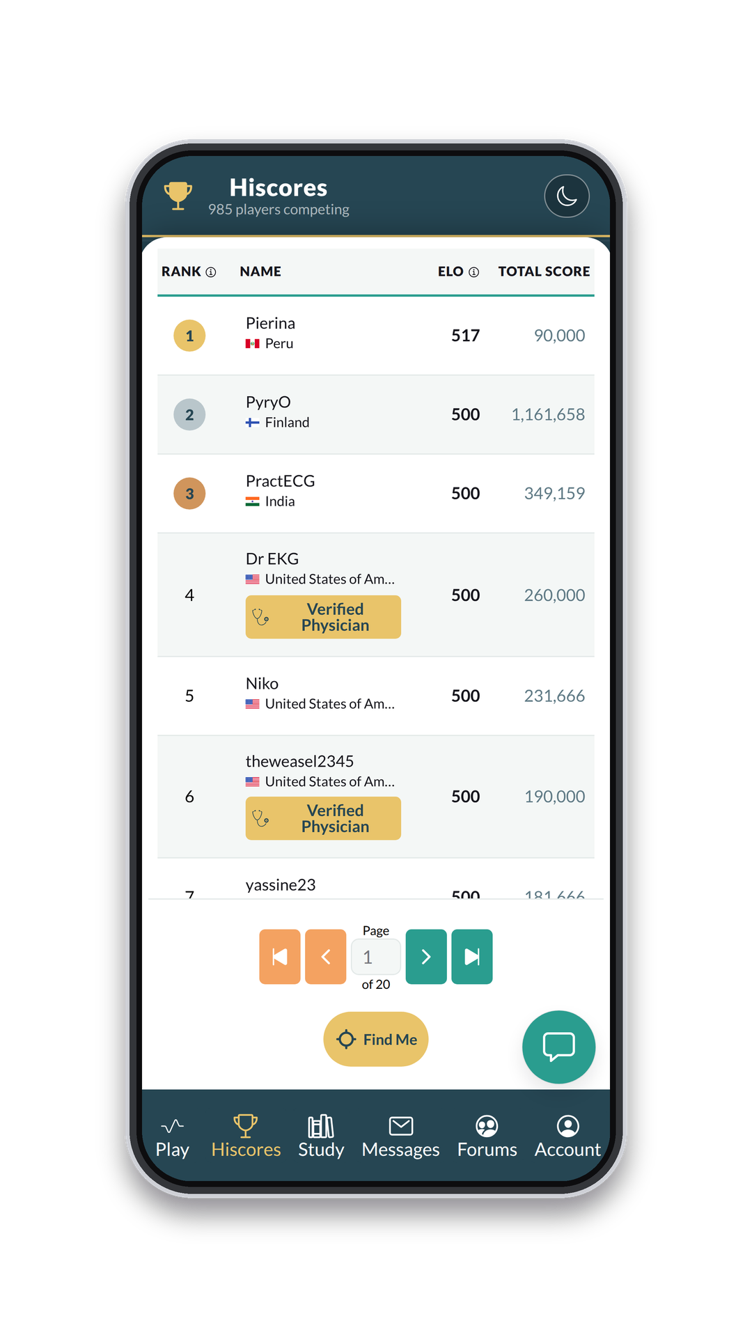 EKG Battle app — hiscores screen
